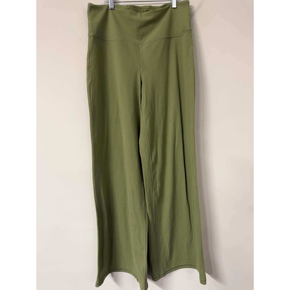 Athleta Women L Green Elation Wide Leg Pant Yoga High Rise Activewear